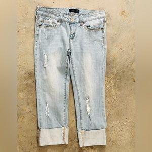 SEVEN7 CROP Jeans - Womens Sz 8 Stretch Light Wash Decorative Stitch - BLUE